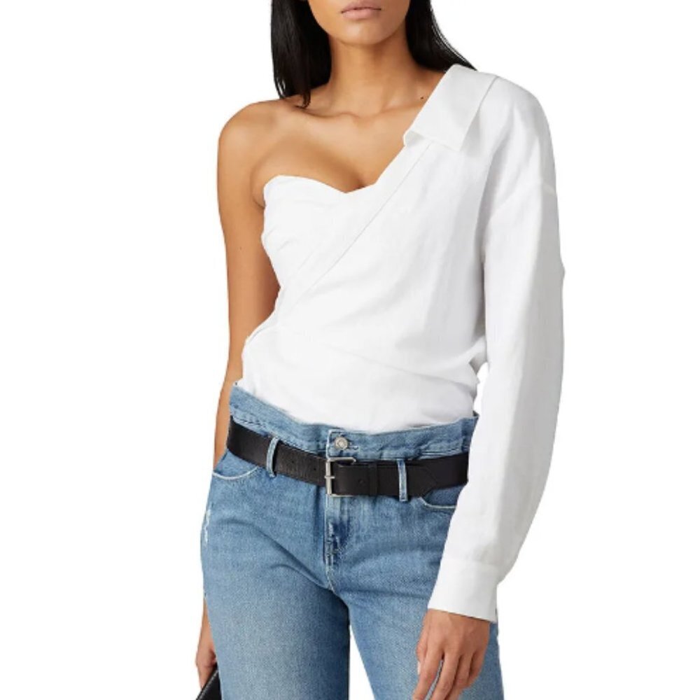 RtA Chiara Asymmetric Corset Shirt in white size large